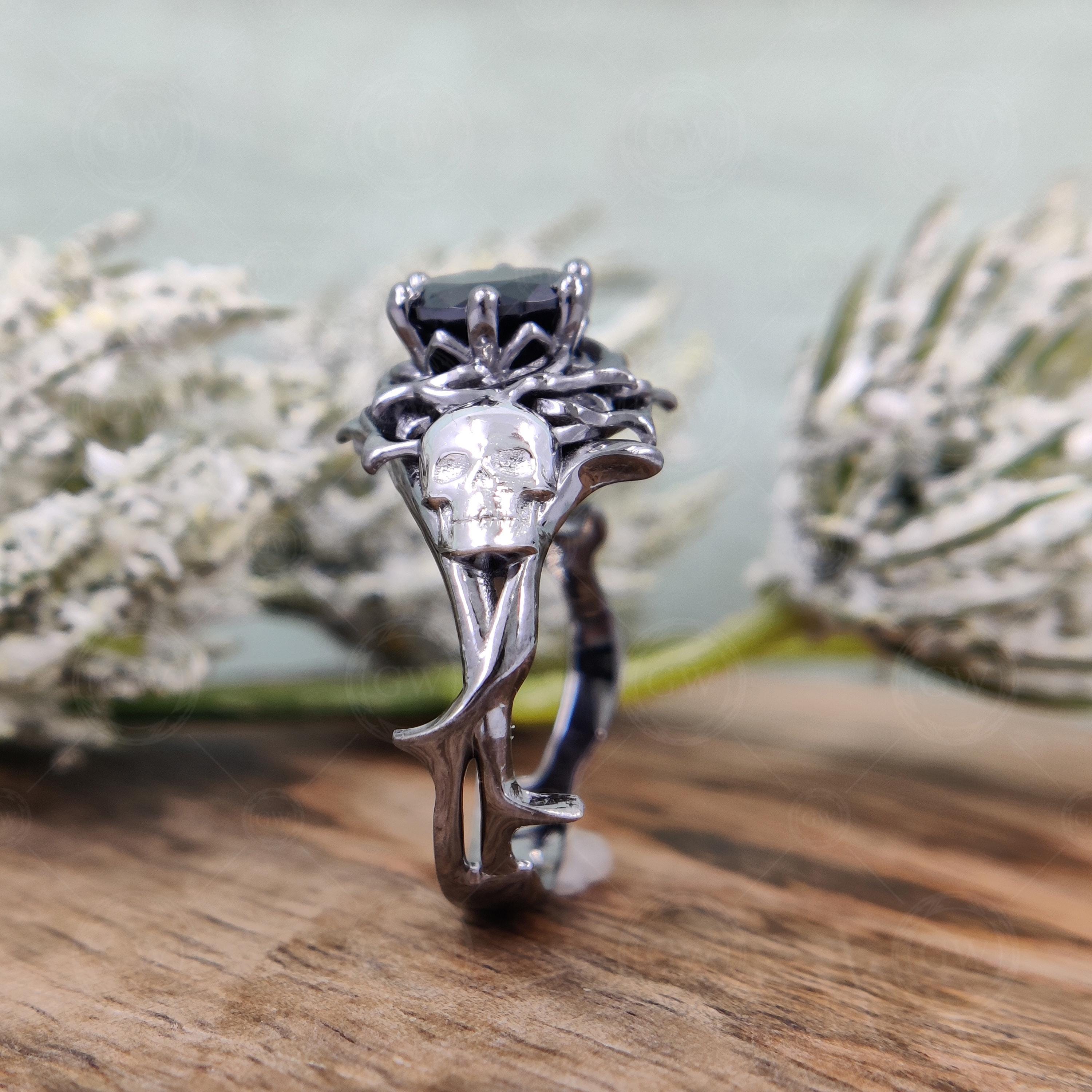 Bague Argent Massif - Dôme Pavé D'onyx Et Zirconiums - Taille 57 - Occasion