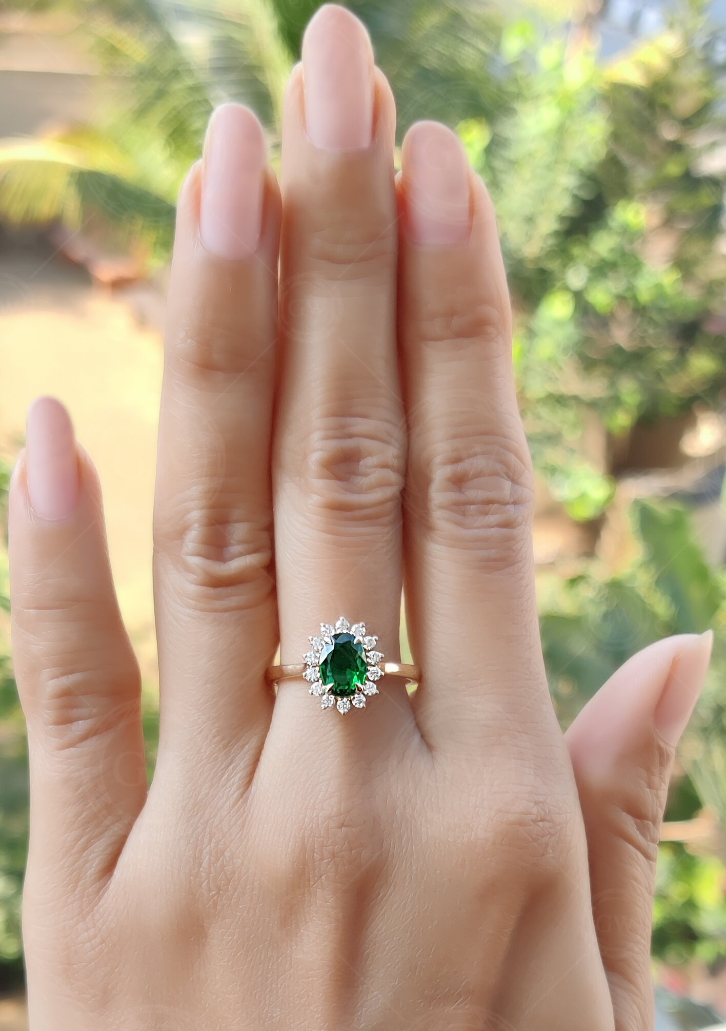 Buy Emerald Halo Engagement Ring, Green Gemstone Rings for Women