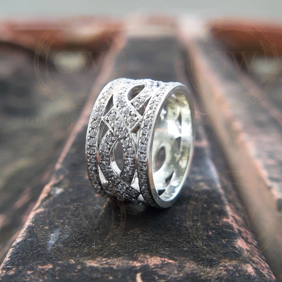 Bague Ancienne En Argent Massif 925 - Taille 52, Jonc Simple Avec Zircon, Occasion