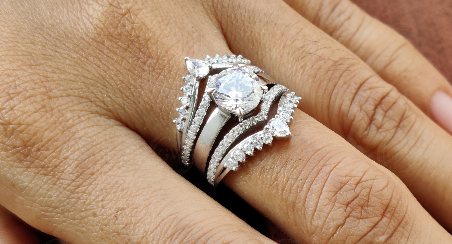 Moissanite Bridal Set Ring Jacket and Engagement Ring Double Etsy