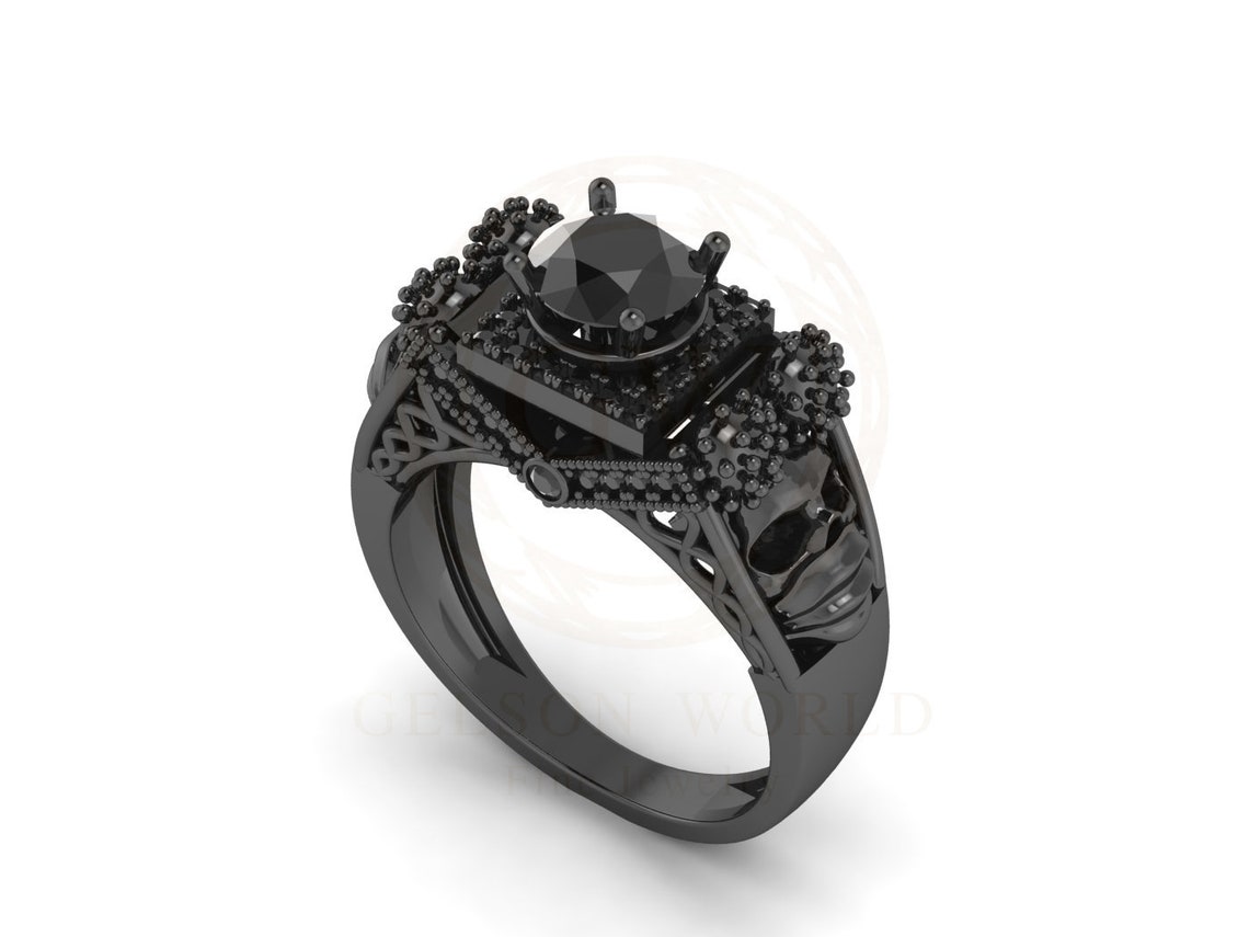 Unique Gothic Wedding ring Skull Mask Engagement Ring Two