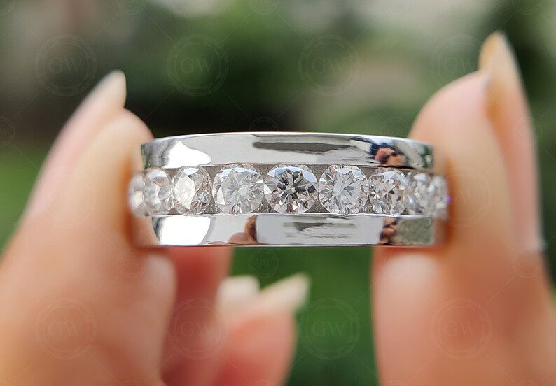 Moissanite Diamond Mens Wedding Band, 14K Gold Eternity Ring - Etsy