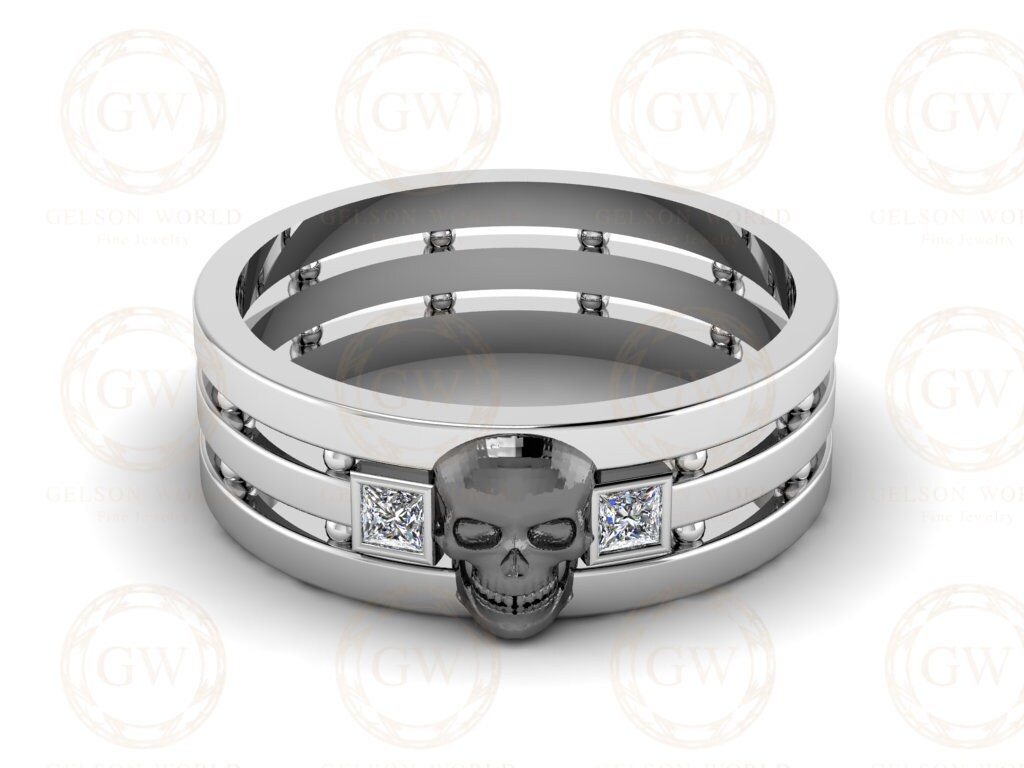 ひろStanlyGuess multi skull oval ring 6.50 Mm Wide Unique Gothic Skull Bridal Wedding Band