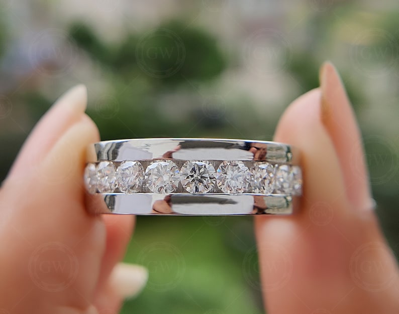 Moissanite Diamond Mens Wedding Band, 14K Gold Eternity Ring - Etsy