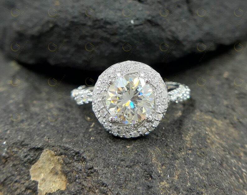 3.15 Tcw Floral leaf design rose flower shape swirl designer Twisted Halo Pave Shank Engagement Ring for women