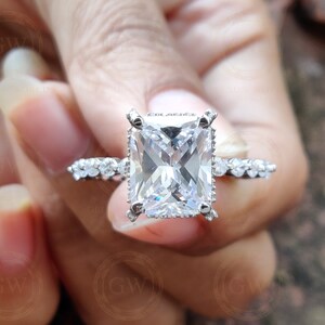 Anillo de compromiso con halo de corte radiante de 11 x 9 mm y 7,50 Tcw, alianza nupcial de eternidad completa, anillo de propuesta con piedra grande, plata de ley 925