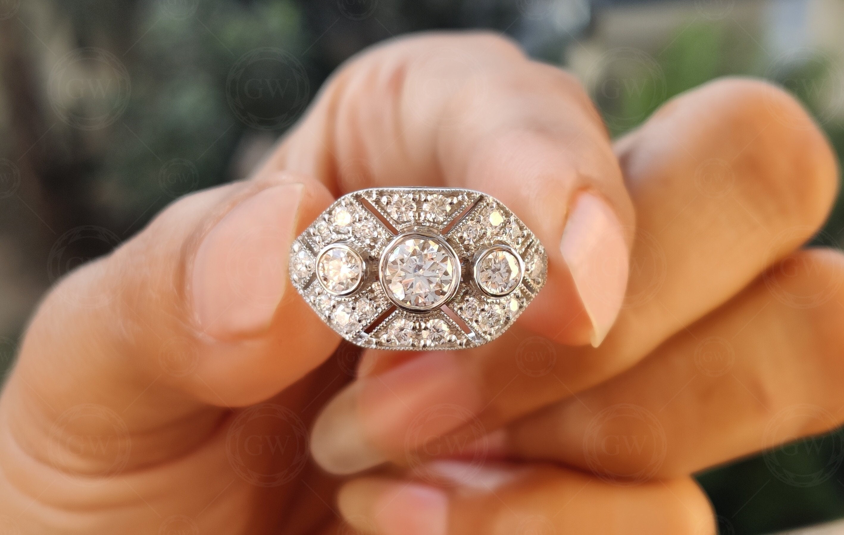Art deco shield ring sale