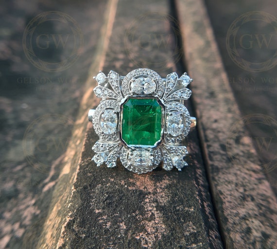 14k Big Sized Ruby Emerald Diamond Cocktail Ring - Gleam Jewels