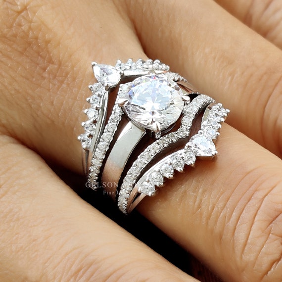 Moissanite Bridal Set Ring Jacket and Engagement Ring Double