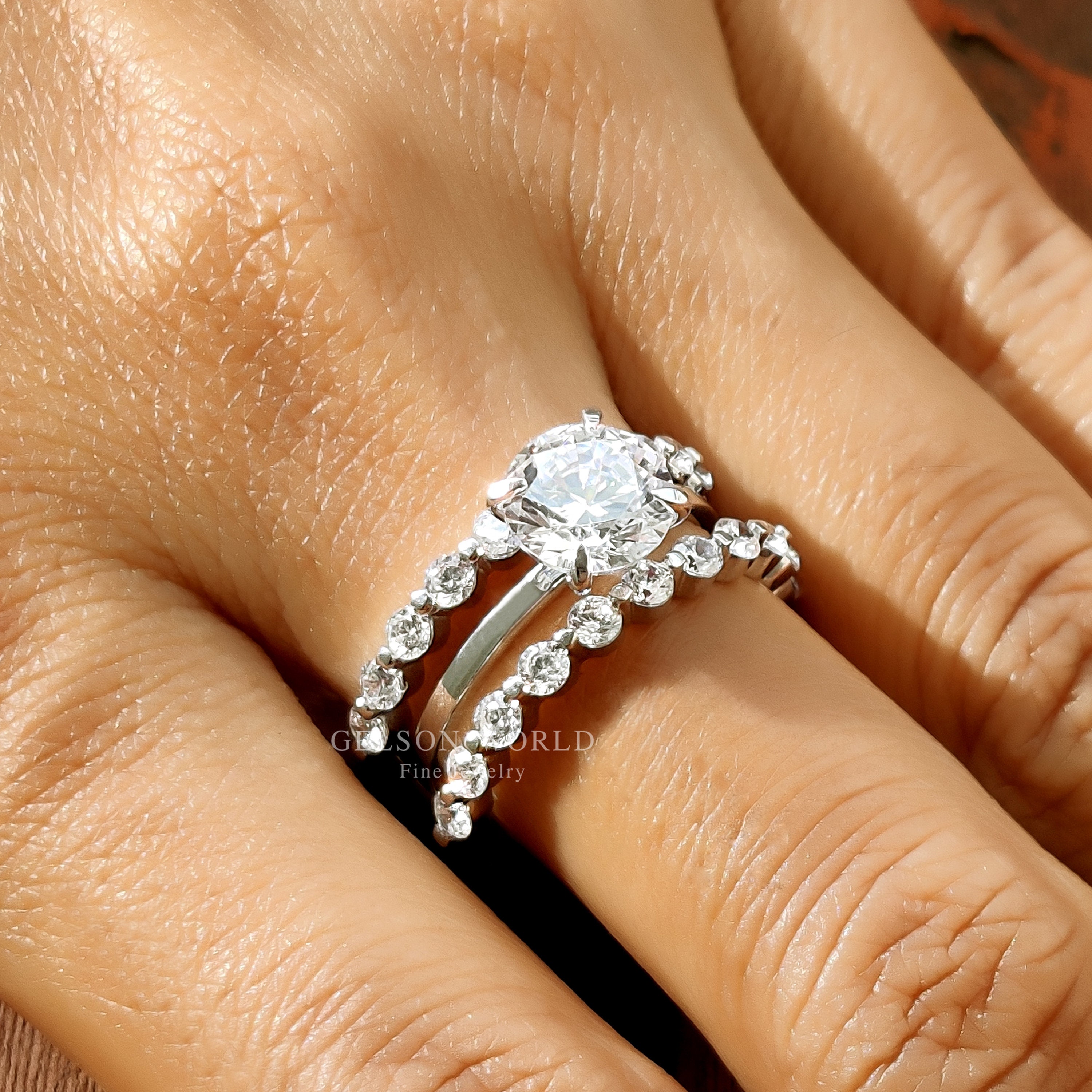 Gem's Beauty Green Moissanite Rings D Color VVS1 Round  Prong Diamond Moissanite Rings Sterling Silver Band Ring