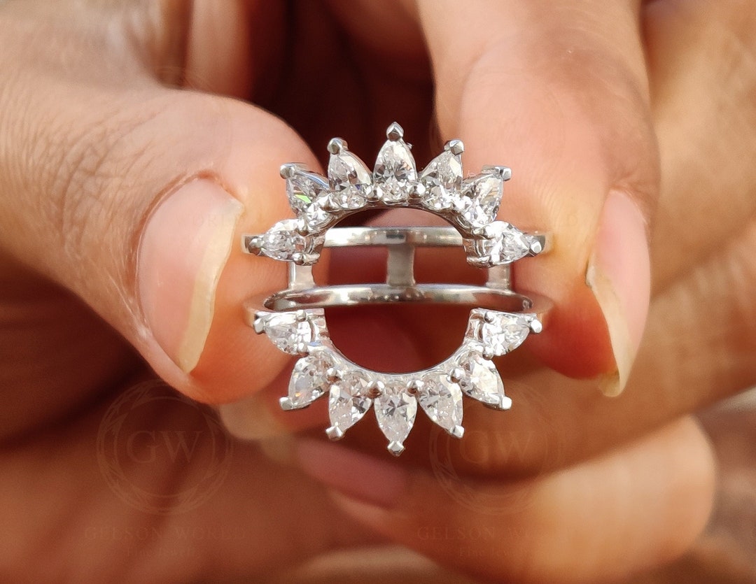 Curved Ring Jacket for Engagement Ring, White Gold Wedding Ring Jackets