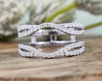 Moissanite Sterling Silver Ring Enhancer, Curve Wedding Band