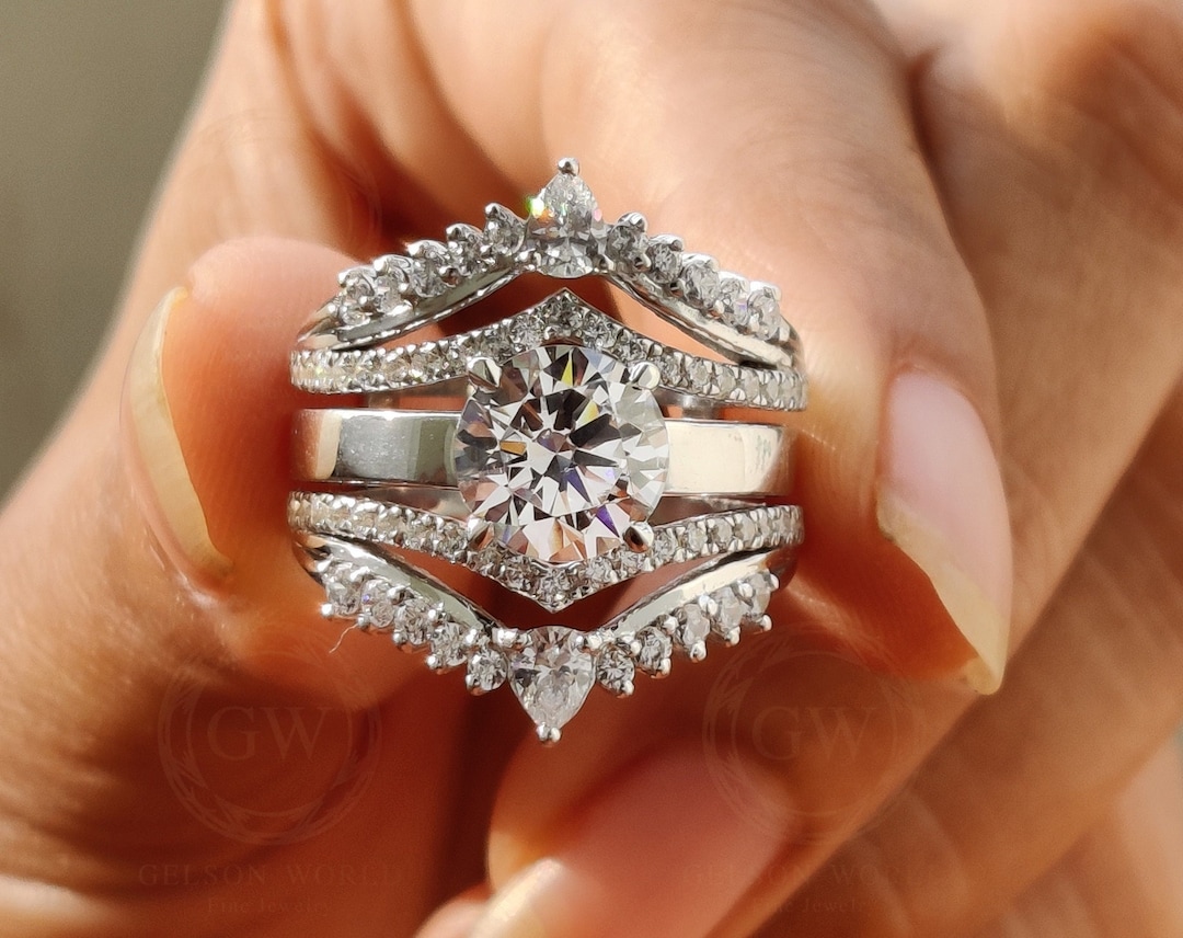 Moissanite Bridal Set Ring Jacket and Engagement Ring Double Etsy