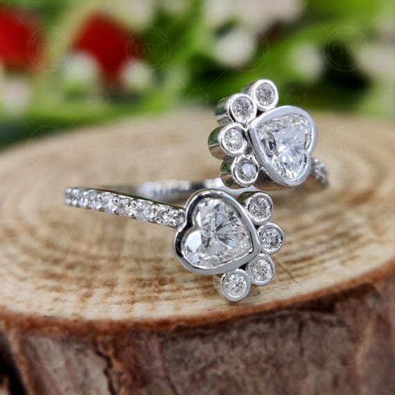 Anillo abierto con huella de perro doble, anillo conmemorativo