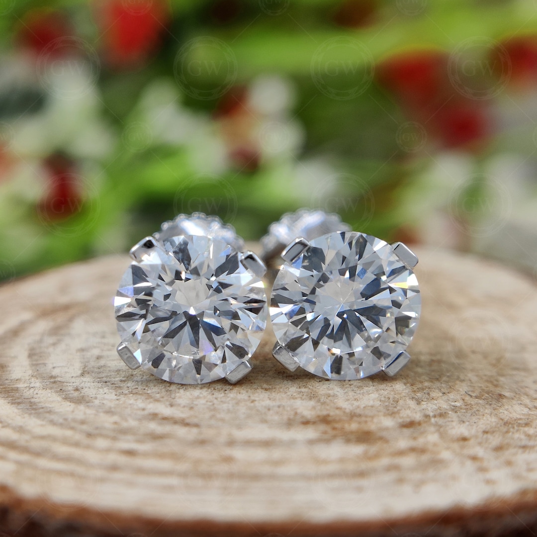 IGI Certified 3.0 Tcw Lab Grown Diamond Studs, 14K Gold Solitaire ...
