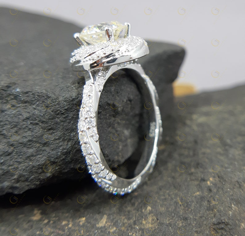 3.15 Tcw Floral leaf design rose flower shape swirl designer Twisted Halo Pave Shank Engagement Ring for women