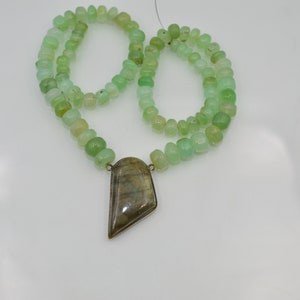 Natural Aquamarine Bead Necklace with Labradorite Pendant