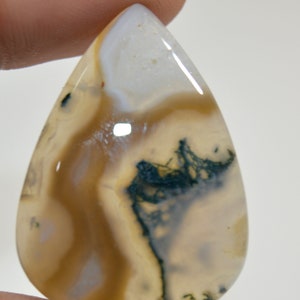 Natural Moss Agate  39X27X5 mm Pear Shape Moss Agate Cabochon Loose Moss Agate for pendant