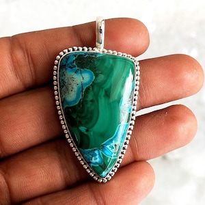 Chrysocolla Malachite  Sterling silver Pendant | Large Pendant | Raw mineral pendant |  pendant | gemstone jewelry