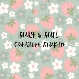 summer strawberry daisy seamless pattern, boho beach palms seamless repeat surface pattern for commercial and personal use