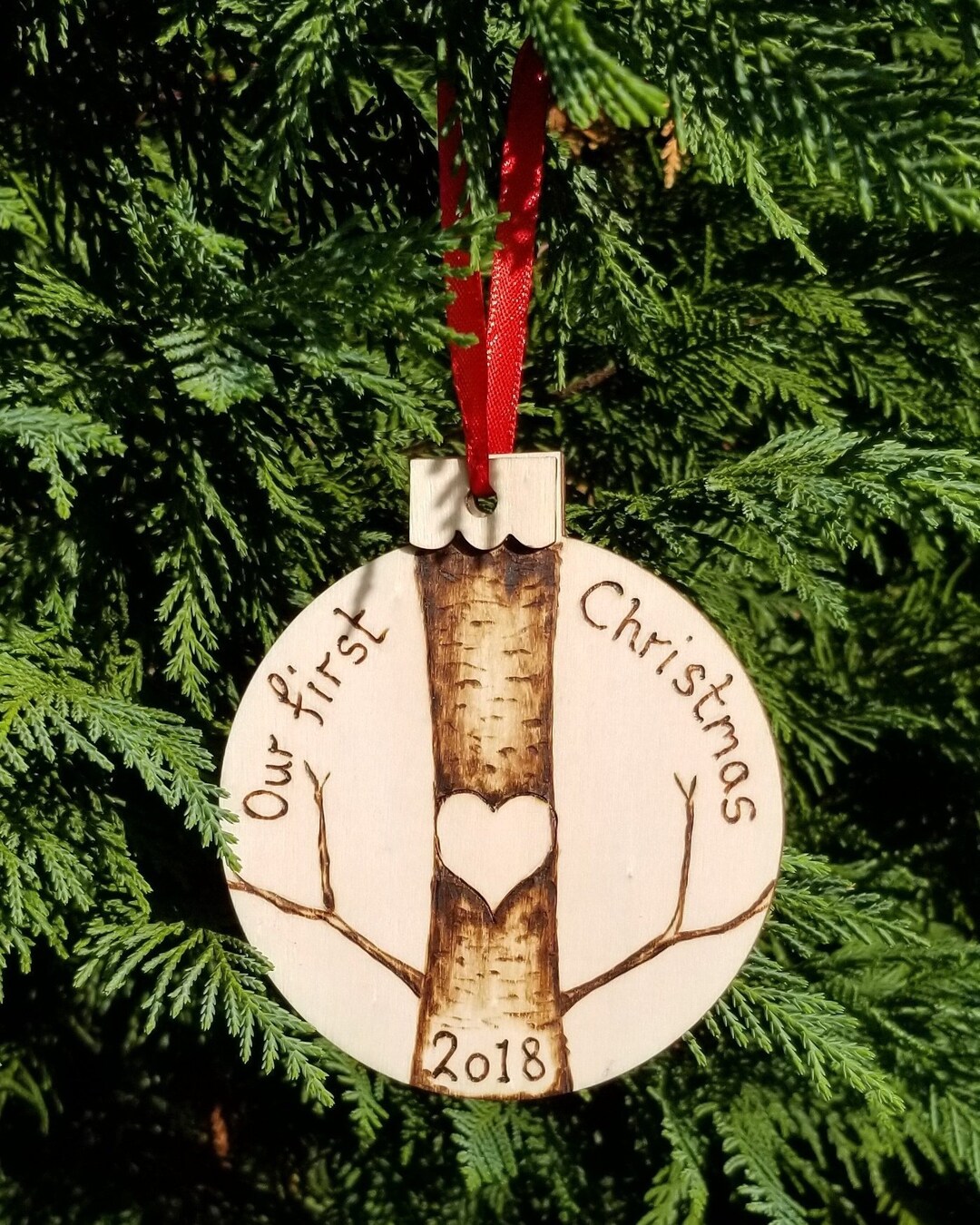 Our First Christmas 2024 personalized Initials in Heart in Tree
