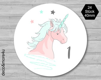 Adventskalender Zahlen Einhorn - rosa