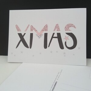 Postkarte Weihnachten XMAS weiß/rosa Bild 2