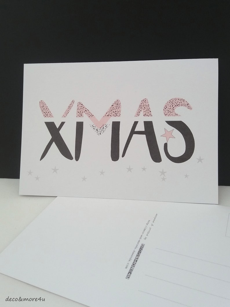 Postkarte Weihnachten XMAS weiß/rosa Bild 2