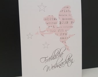 Postkarte Weihnachten Engel - weiß/rosa