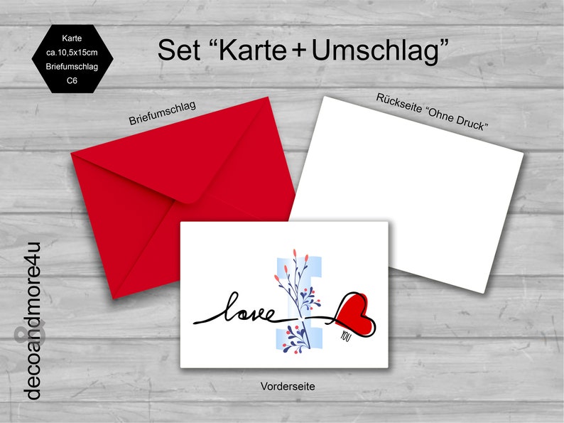 Postkarte I love you Set (Karte+Umschlag)