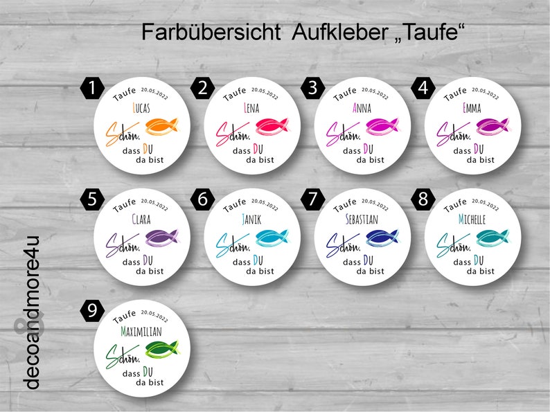 12x Aufkleber Fisch Schön dass du da bist alle Farben Bild 3