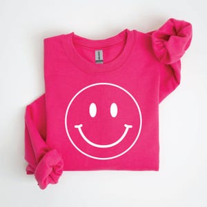 Smiley Crewneck Sweatshirt, Smiley Sweatshirt, Crewneck Sweatshirt, Pink Crewneck, Pink Smiley Sweatshirt