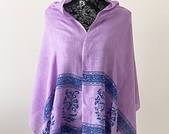 EMBROIDERED PURPLE SCARF Block Print Viscose Stole, Light weight Scarf for Women, Boho Head Wrap, Hijab, Head Scarf, Gift for Her
