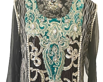 WOMEN'S PARTY DRESS, Long Flowing Embroidered Pakistani Maxi Dress for Evening Wear