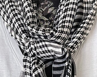 CHEQUERED SCARVES Long Viscose Cotton Head Wrap, Turban, Head Scarf, Hijab, Shawl, Stole, Neck Scarf, Palestinian Style, Gift for Her