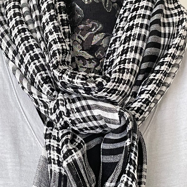 CHEQUERED SCARVES Long Viscose Cotton Head Wrap, Turban, Head Scarf, Hijab, Shawl, Stole, Neck Scarf, Palestinian Style, Gift for Her