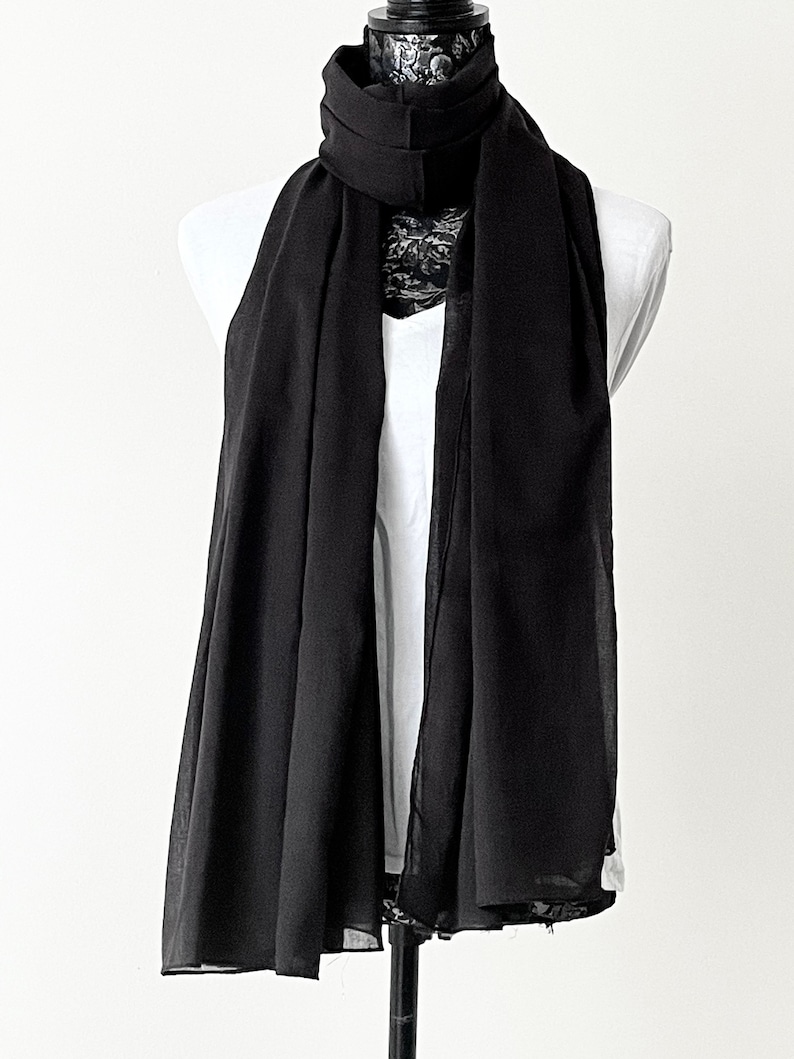 SOFT COTTON SCARF, 100% Cotton, Solid Colours, Large Size Shawl, Head Scarf, Hijab, Hair & Shoulder Wrap, Turban Scarf, Gift for Her Jet black