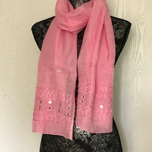 EMBROIDERED SCARF For Women, Solid Colour, Rose Pink Viscose Silk Shawl, Stole, Hijab, Shoulder Wrap For Evening Wear