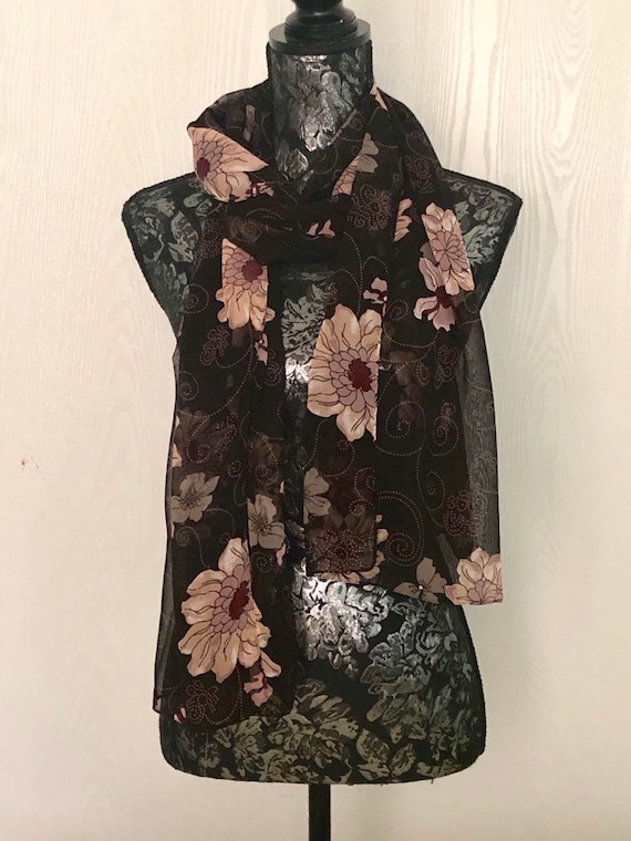 男の子向けプレゼント集結 BLACK SQUARE Stole Chiffon Long Print, Flower Big With SCARF 小物