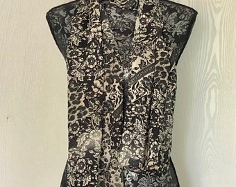 BLACK CHIFFON SCARF, Leopard Print, Long stole, Shawl, Neck Scarf, Hijab, Head Wrap, Gift For Her.