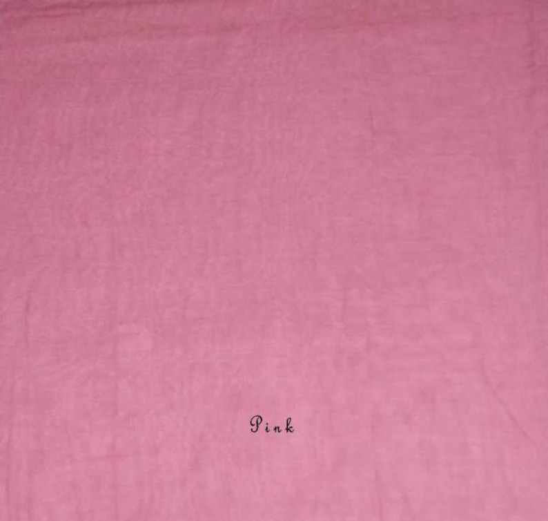 May include: A solid pink fabric swatch. The word "Pink" is written in black text on the fabric.