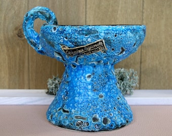 Blue/Black French Ceramic Candleholder.Old French Candleholder. Handmade Candleholder.Vintage French Artisanal Ceramics.ArtyEpicurean.
