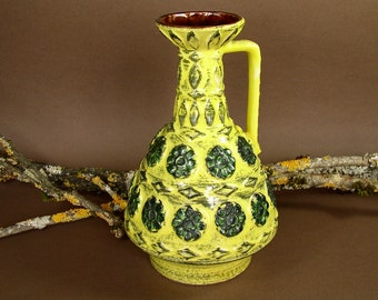 BAY KERAMIK Vase.Pottery of Eduard Bay.Vintage German Design.Yellow Home Decor.Green Flowers.West German Pottery.ArtyEpicurean