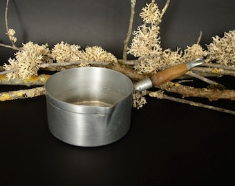 Small Antique French Saucepan. Vintage Aluminum Saucepan. French Kitchen Saucepan. Wooden Handle Saucepan. Traditional. ArtyEpicurean.