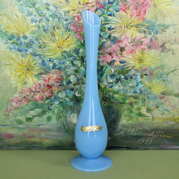 Vase OPALINE de MURANO.Vase en Opaline Bleue Vintage.Grand Vase Opaline Italie.Vase Années 60/70.Grand Vase Opaline.Hauteur.ArtyEpicurean.