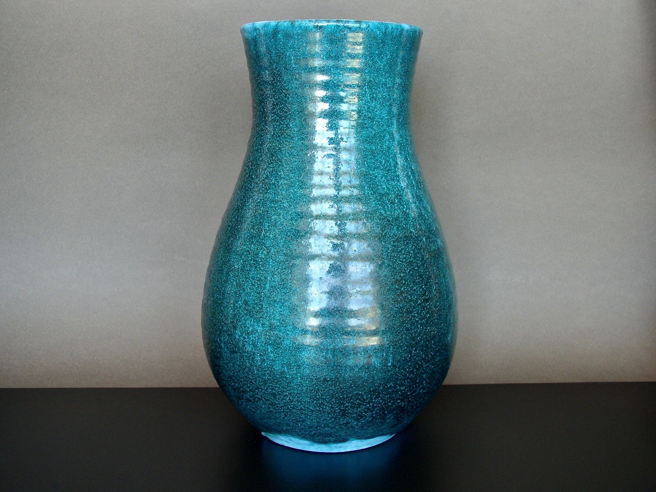 Vase Céramique Plat Atypique Bleu - Signature à Identifier - Fait Main France Occasion