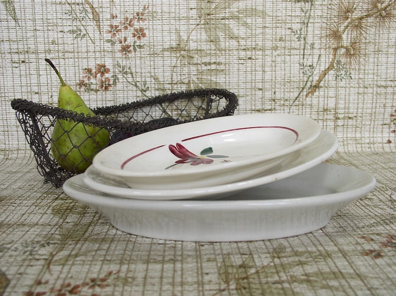 Old Dish SALINS,FRANCE Small Dish in Vintage Ceramics France.Plat de Service Blanc Deco Fleur.Plat Ironstone France ArtyEpicurean.