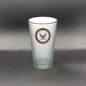 US Navy Pint Glass, US Navy Beer Glass,  US Navy Frosted Pint Glass, Navy Pint Glass, Navy Frosted Pint Glass, United States Navy Pint Glass