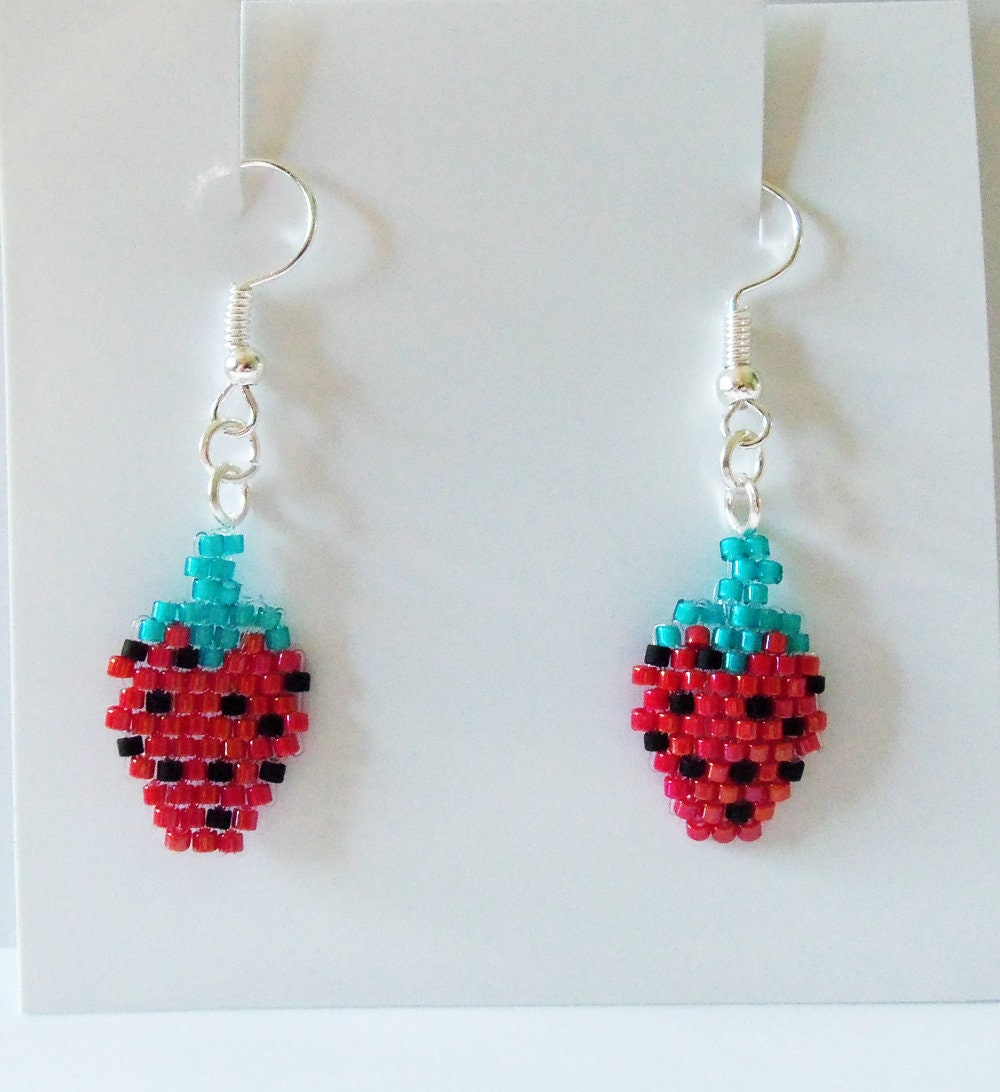 Miyuki Seed Bead Strawberry Drop Earrings | Etsy