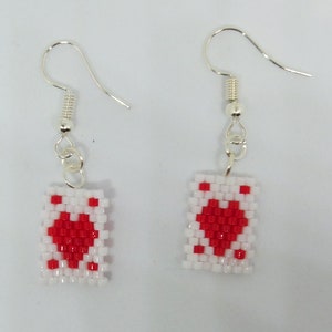 Orecchini pendenti a forma di cuore con carte da gioco Miyuki Delica, orecchini pendenti, orecchini con perline, carte da gioco, regali per lei, Miyuki Delica, carte da gioco